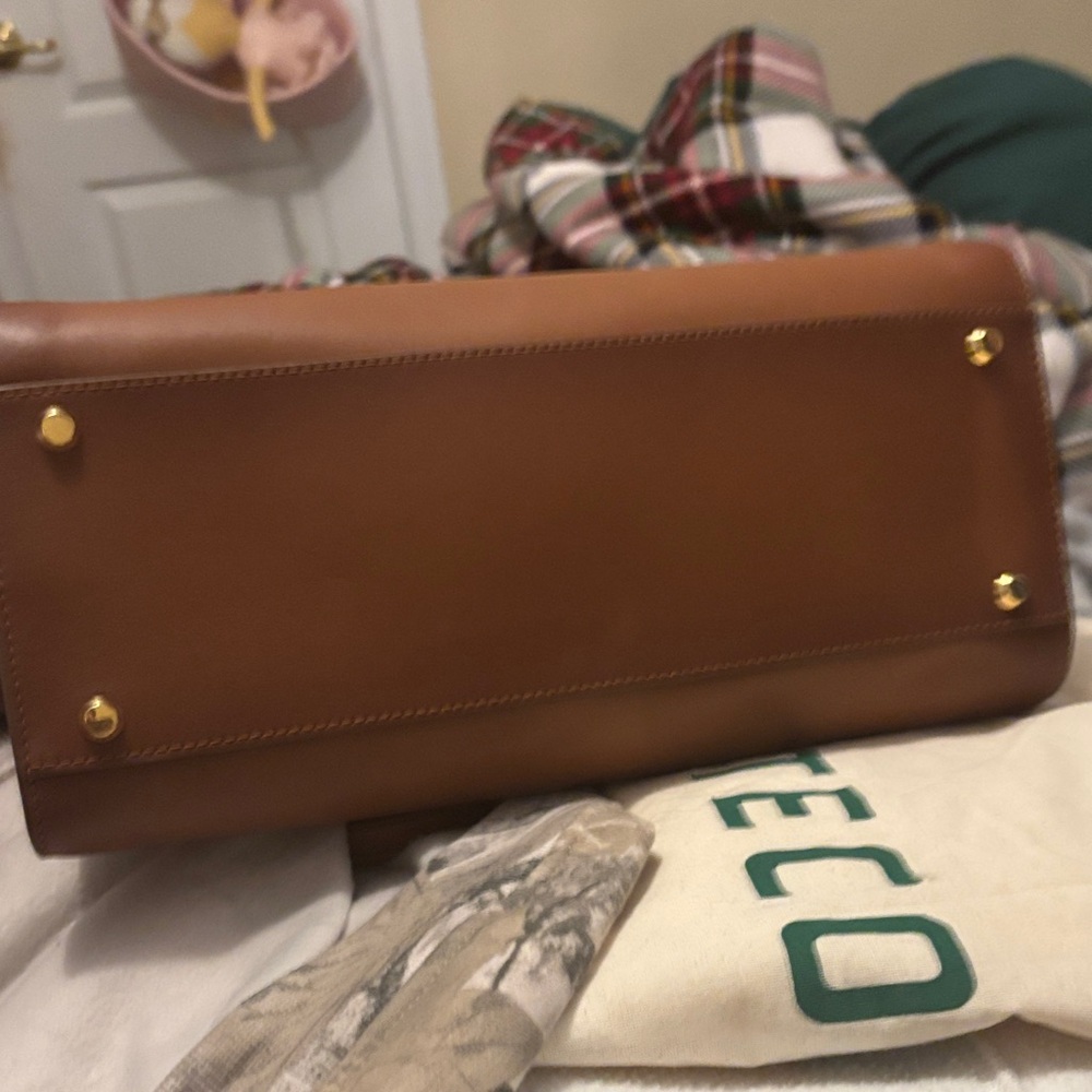 Veronica Beard Tan Leather Satchel with Gold Hardware - Picture 2 of 5